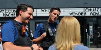 Rosie Duffield MP talks with police